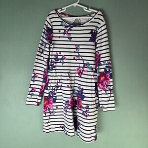Joules Girls Alina Jersey Skater Dress 10 White Floral Print Striped Stitch Fix